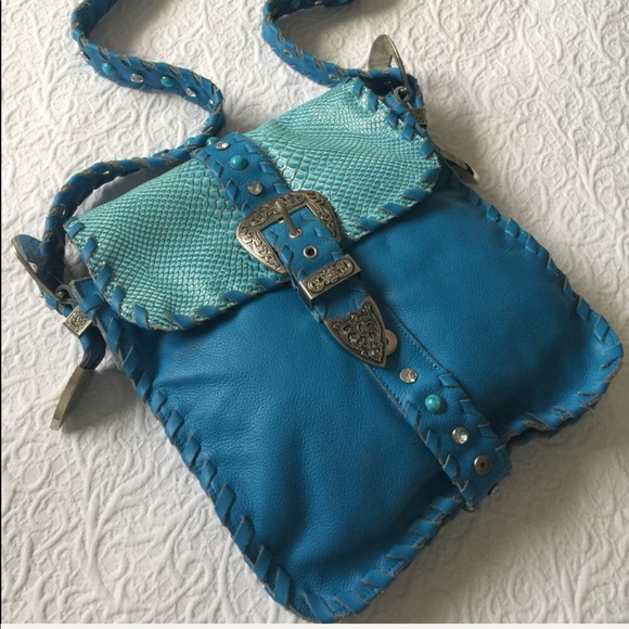Hot blue Anthropologie style Crossbody lea… - Picture 2 of 8